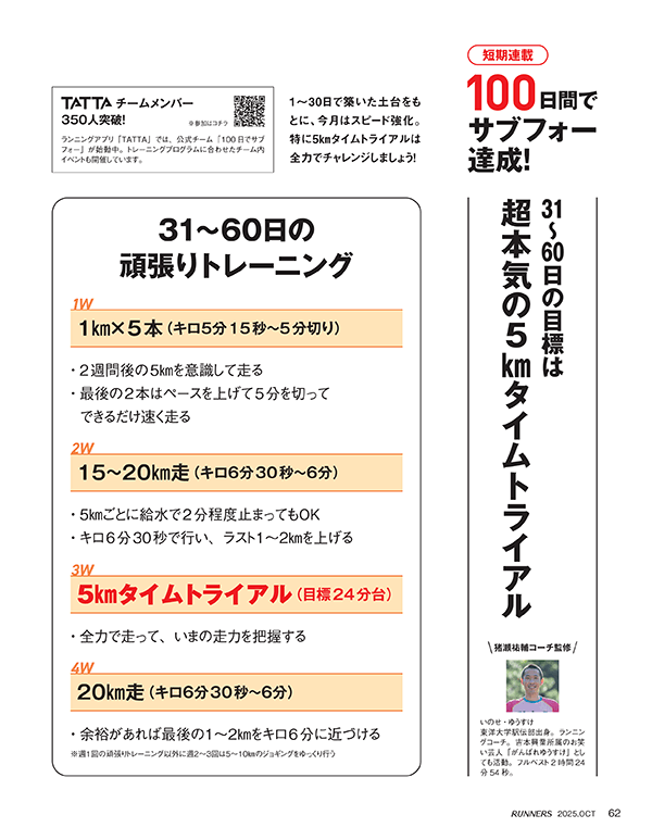 特集ページ：短期連載 100日間でサブフォー達成！<br>31日～60日目の目標は「超本気の5kmタイムトライアル」