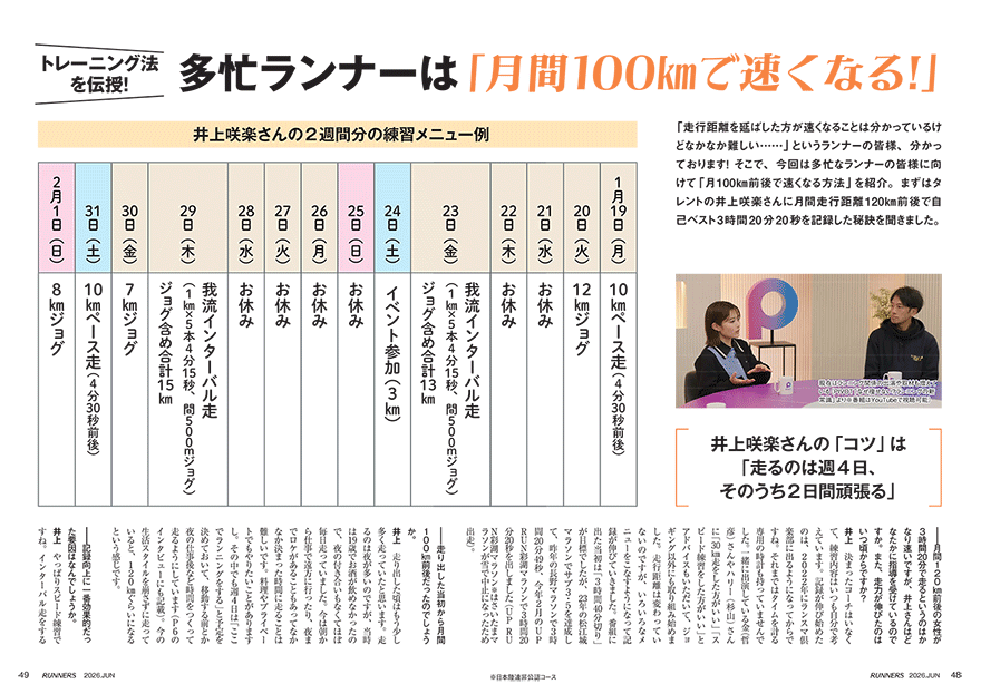特集ページ：トレーニング法を伝授！<br />多忙ランナーは「月間100kmで速くなる！」
