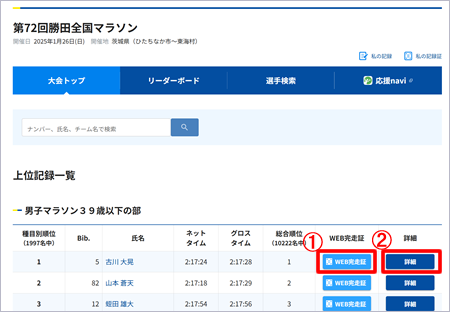 WEB記録証と記録詳細表示