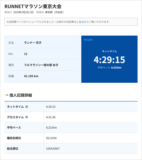 個人記録の詳細で記録を確認