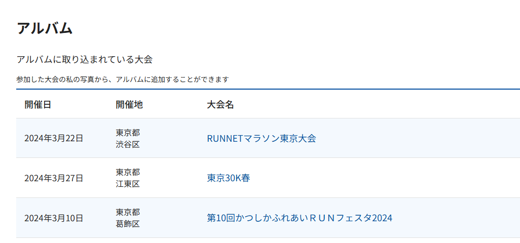 大会を選んでアルバムを見る