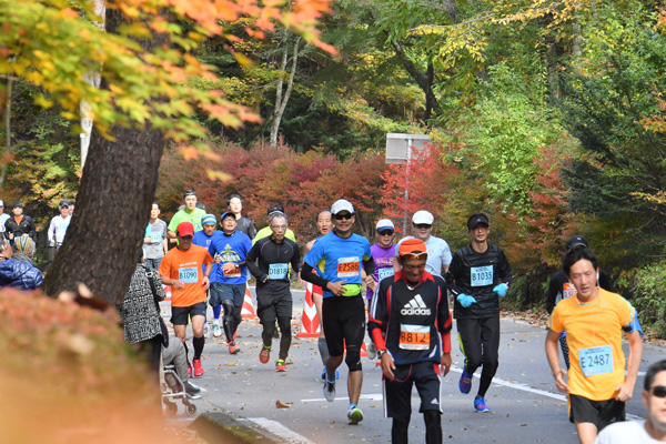 紅葉の中を力走！