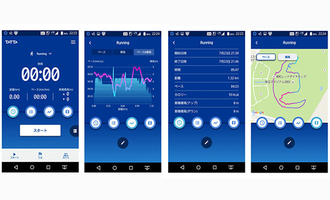 走行中は1キロ毎のペースなど必要な情報を表示。走った後は、ペースや標高がグラフ化され、アクティビティを楽しく振り返ることができる。画面が見やすく、操作も簡単。
