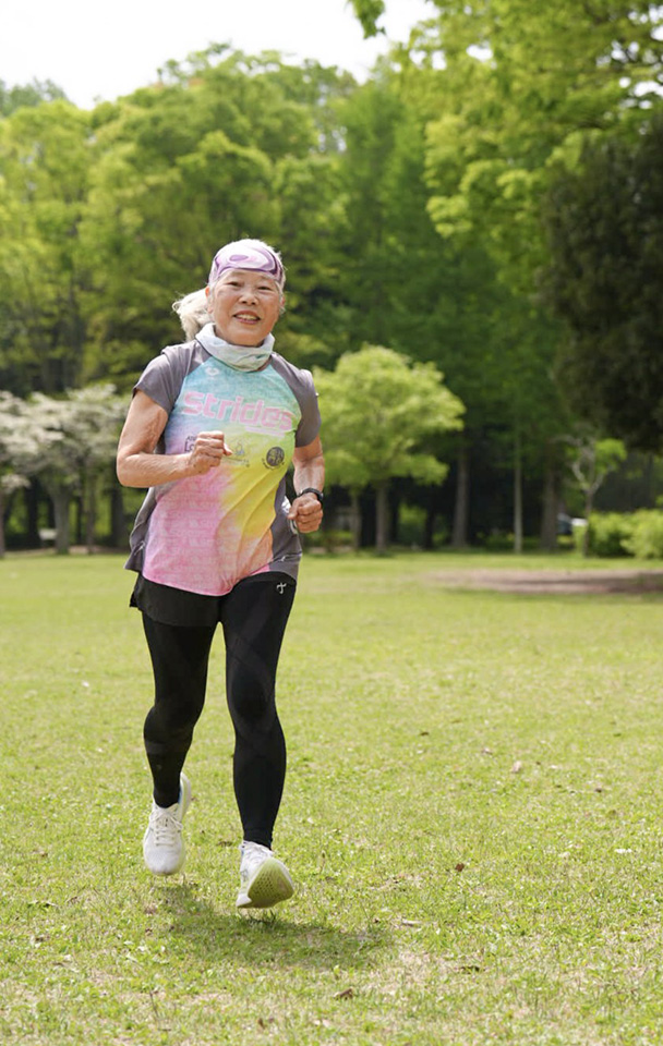 練習会で走る福井さん。昨年の金沢マラソンを6時間33分49秒で完走