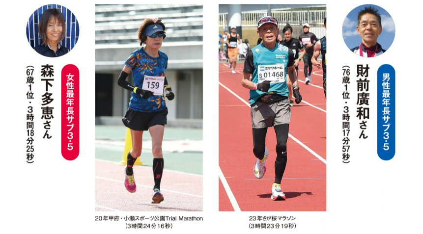 笑顔で走る財前廣和さん（右・76歳）と森下多恵さん（左・67歳）