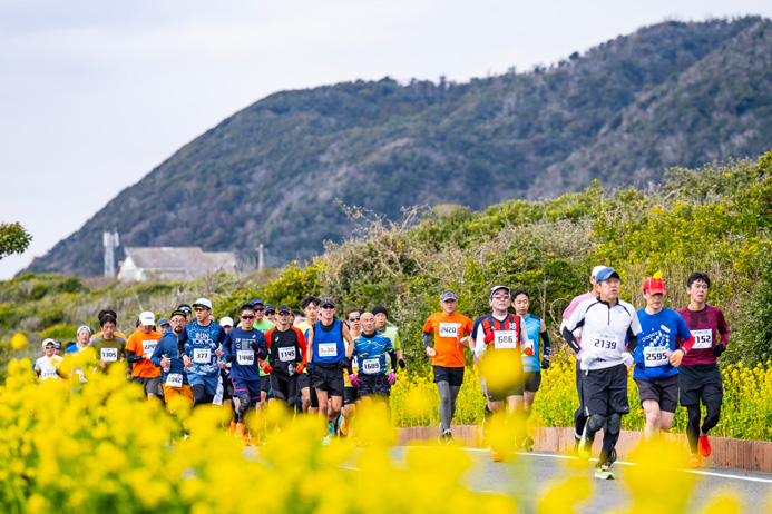 コース沿いに咲く菜の花も大会の名物