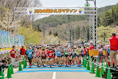 ハーフ、10kmは12時10分とゆっくりスタート。遠方からも参加しやすい