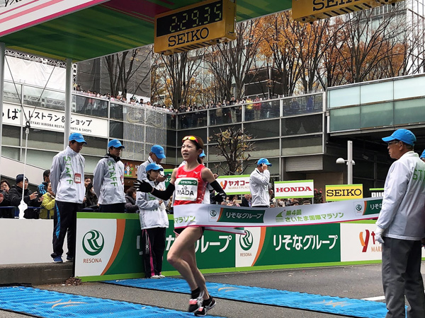 今田麻里絵選手は日本人トップながらもMGC出場に35秒届かず、悔しげな表情でのフィニッシュとなった