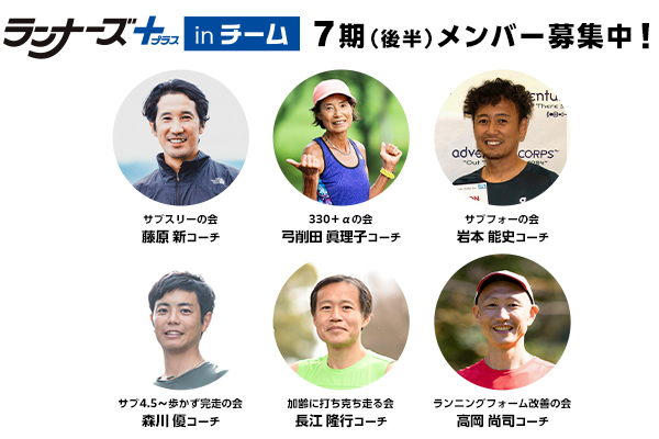 「サブ3.5」「サブフォー」目標タイム別練習メニューがプロのコーチから届く！ ランナーズ＋inチームメンバー募集中！